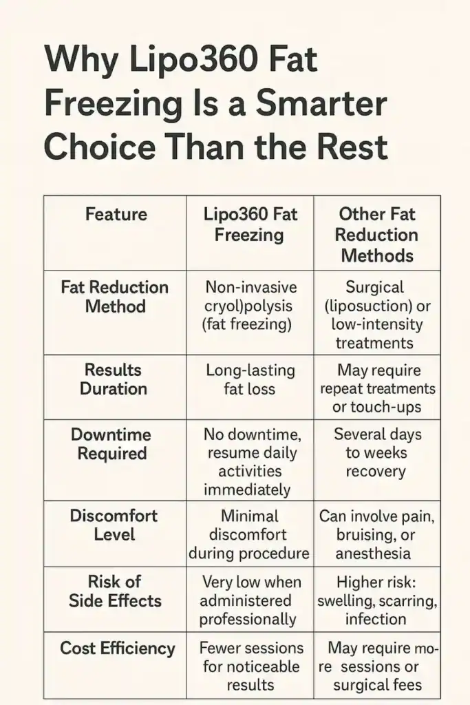 Is it possible to permanently freeze fat cells? 2 Table showing benefits of fat freezing to remove fat cells Newport from Lipo 360